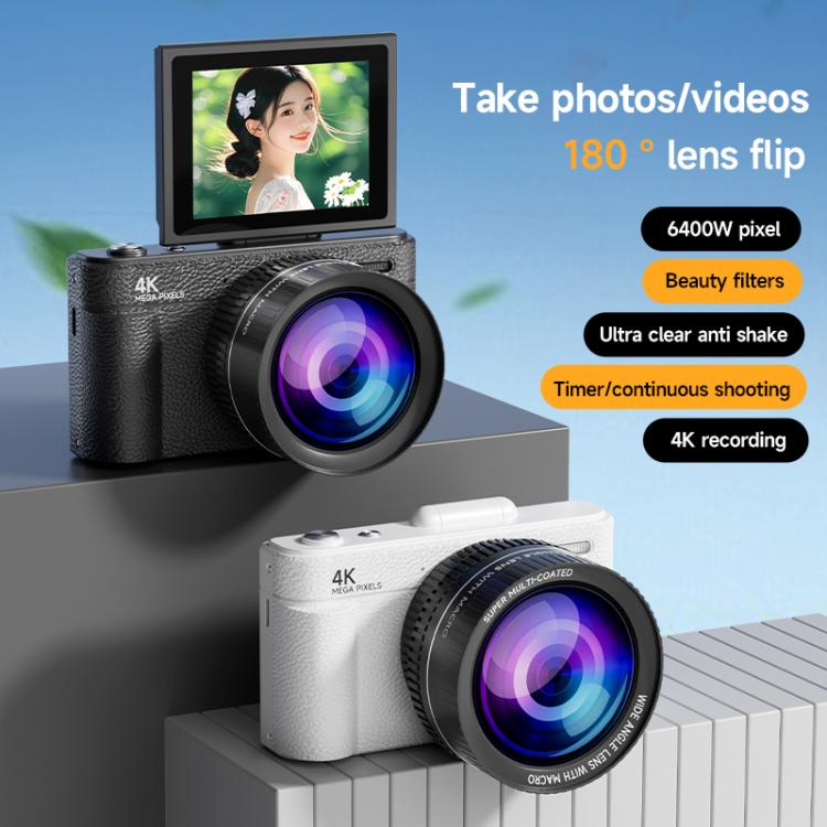 V5 64MP Retro Digital Camera 4K Recording 180 Flip Screen, Large Lens, Small Lens – Flip, 4K