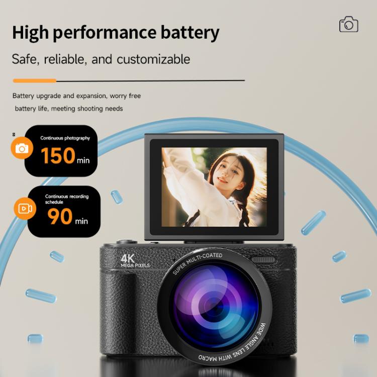 V5 64MP Retro Digital Camera 4K Recording 180 Flip Screen, Large Lens, Small Lens – Flip, 4K