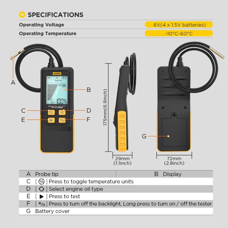 AUTOOL AS503 2.8 inch Backlit Display Car Engine Oil Tester Lubricating Oil Quality Analyzer, AS503 – Durable Build, Easy to Use