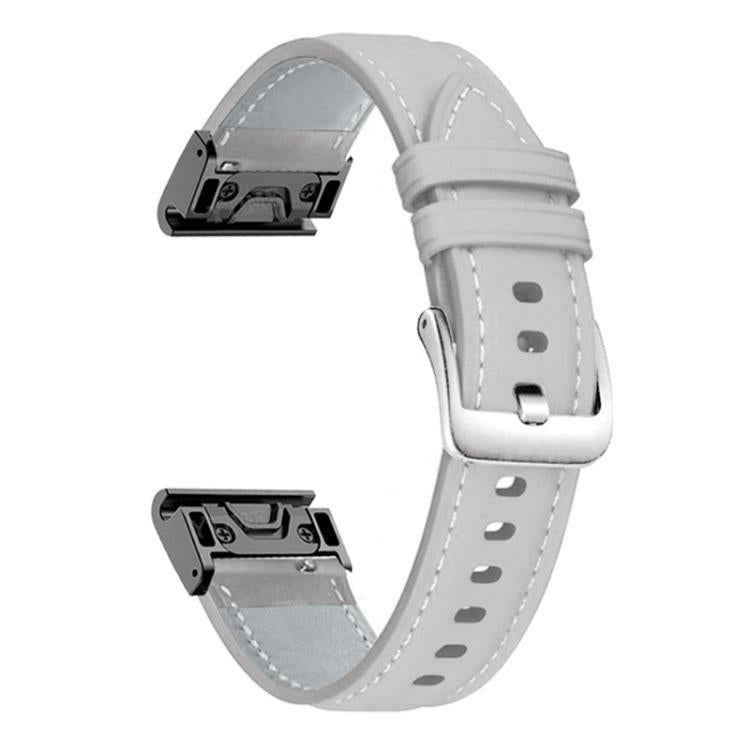 Silver Buckle Leather Quick Release Watch Band – Leather, For Garmin Fenix 7 / 7X / 6X 26mm, For Garmin Fenix 7 / 7X / 6X 22mm For Garmin Fenix 7 7X 6X 22mm Elephant Gray