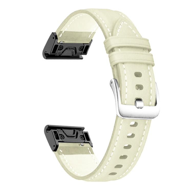Silver Buckle Leather Quick Release Watch Band – Leather, For Garmin Fenix 7 / 7X / 6X 26mm, For Garmin Fenix 7 / 7X / 6X 22mm For Garmin Fenix 7 7X 6X 26mm Creamy White