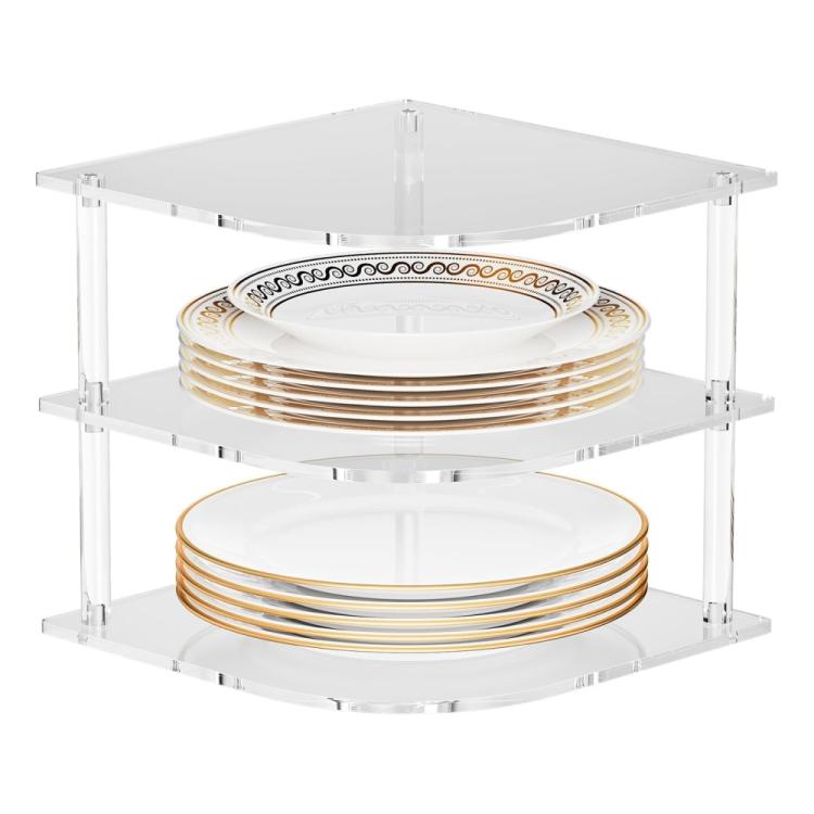YX165 Acrylic 3 Tier Corner Plates and Bowls Organizer Shelf, YX165 – Durable Build, Easy to Use YX165