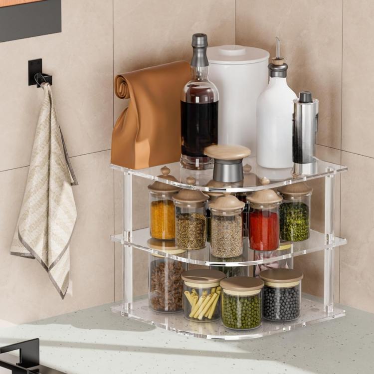 YX165 Acrylic 3 Tier Corner Plates and Bowls Organizer Shelf, YX165 – Durable Build, Easy to Use