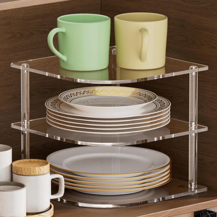YX165 Acrylic 3 Tier Corner Plates and Bowls Organizer Shelf, YX165 – Durable Build, Easy to Use