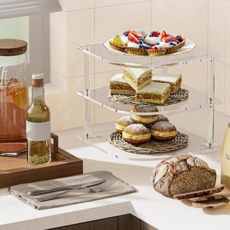 YX165 Acrylic 3 Tier Corner Plates and Bowls Organizer Shelf, YX165 – Durable Build, Easy to Use