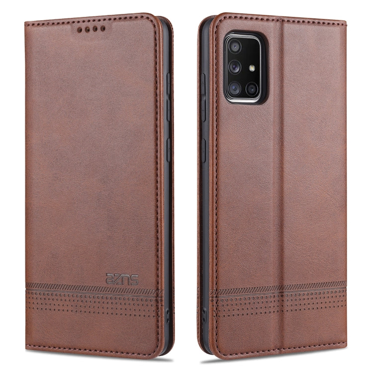 AZNS Magnetic Calf Texture Horizontal Flip Leather Case with Card Slots & Holder & Wallet – Magnetic, Card Slot, Flip, For Samsung Galaxy A51, For Samsung Galaxy A71, For Samsung Galaxy Note 10 Lite For Samsung Galaxy A51 Dark Brown