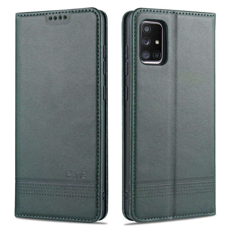 AZNS Magnetic Calf Texture Horizontal Flip Leather Case with Card Slots & Holder & Wallet – Magnetic, Card Slot, Flip, For Samsung Galaxy A51, For Samsung Galaxy A71, For Samsung Galaxy Note 10 Lite For Samsung Galaxy A51 Dark Green
