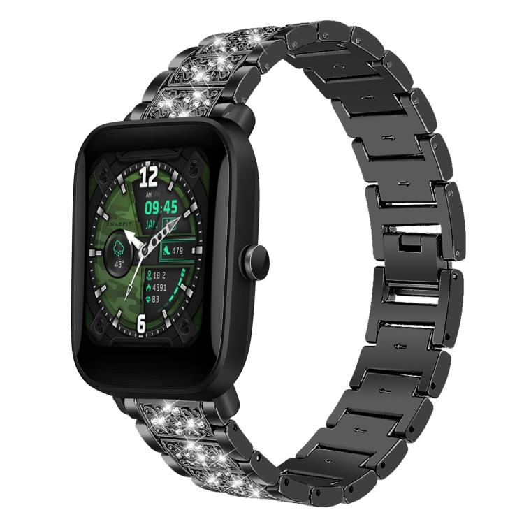 Diamond Jewelry Steel Watch Band, 22mm For Amazfit GTR 4/3/3... 20mm For Amazfit Bip U Lite Bip 3 Pro Black