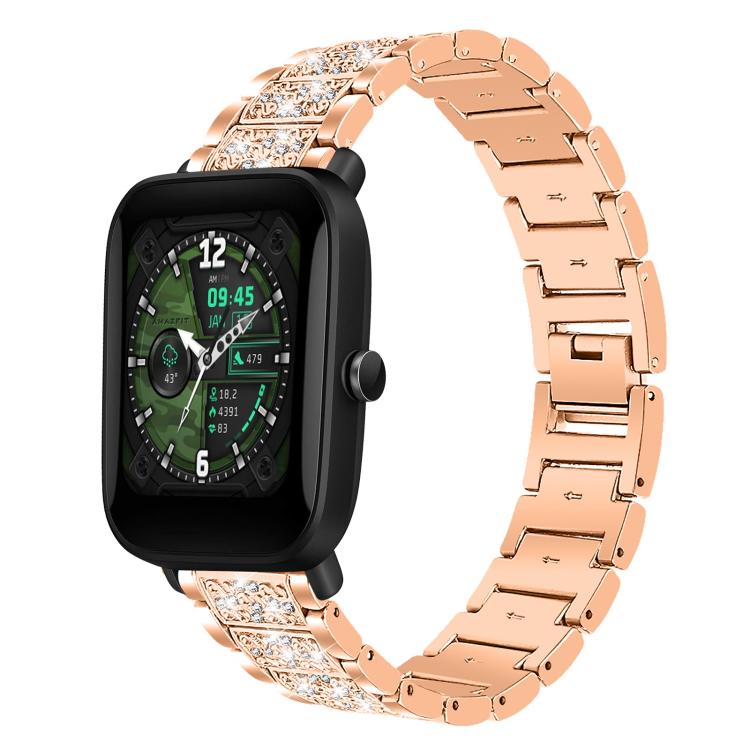 Diamond Jewelry Steel Watch Band, 22mm For Amazfit GTR 4/3/3... 20mm For Amazfit Bip U Lite Bip 3 Pro Rose Gold