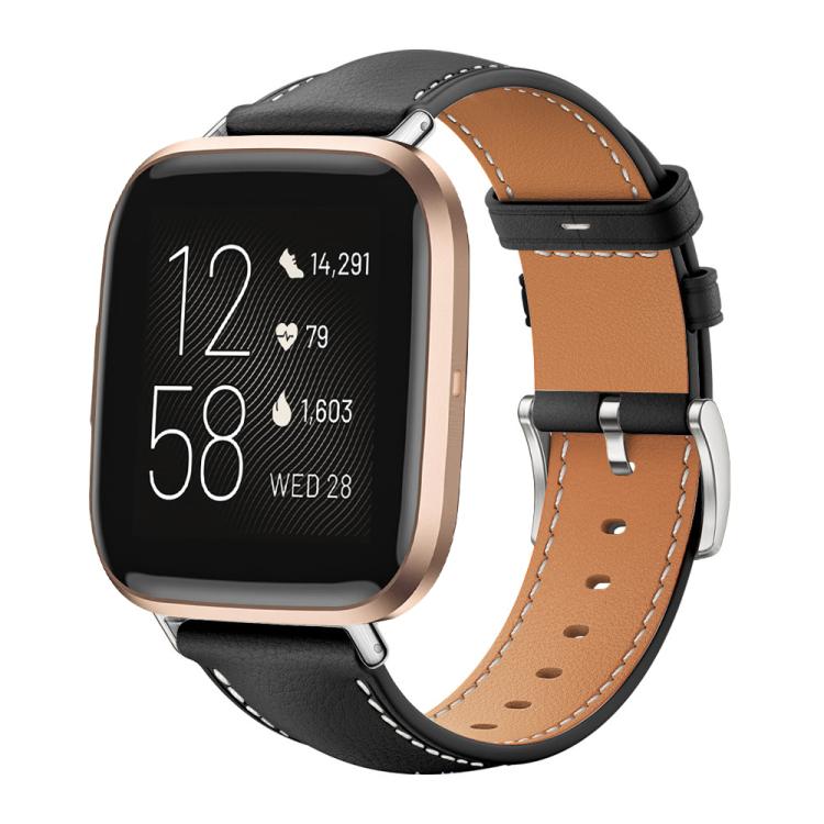 Watch Band – Leather (Black) #11 For Fitbit Versa 2 Versa Versa Lite 22mm Black