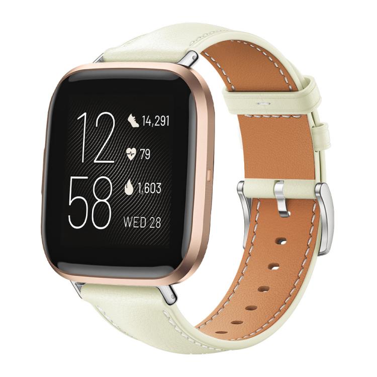 Watch Band – Leather (Black) #11 For Fitbit Versa 2 Versa Versa Lite 22mm Creamy White