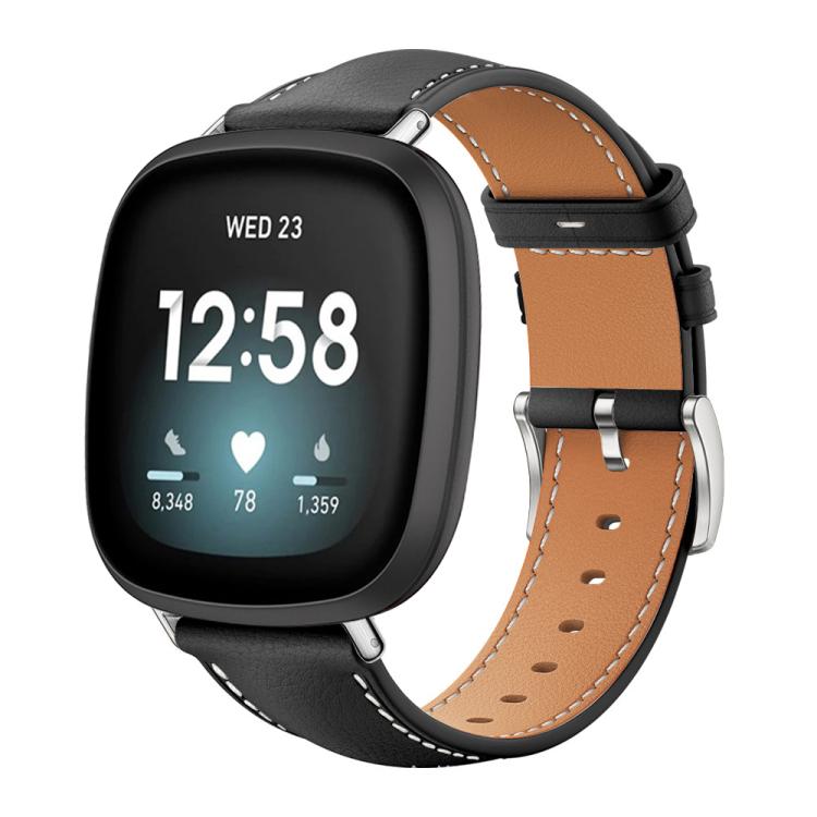 Watch Band – Leather (Black) #11 For Fitbit Versa 4 3 Sense2 1 20mm Black