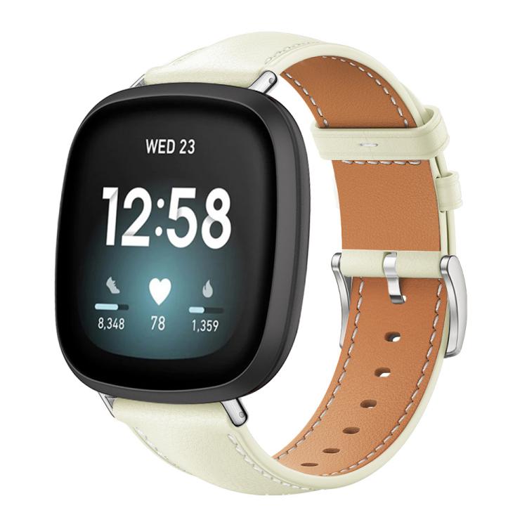 Watch Band – Leather (Black) #11 For Fitbit Versa 4 3 Sense2 1 20mm Creamy White