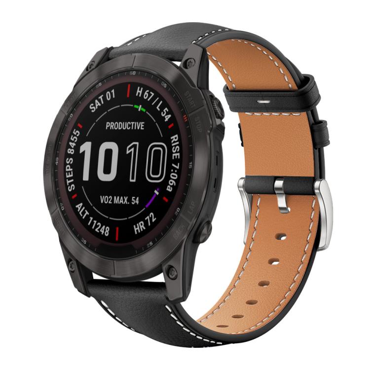 Watch Band – Leather (Black) #9 For Garmin Fenix 8 7X 6X 5X 26mm 22mm Black