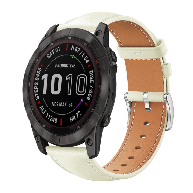 Watch Band – Leather (Black) #9 For Garmin Fenix 8 7X 6X 5X 26mm 22mm Creamy White