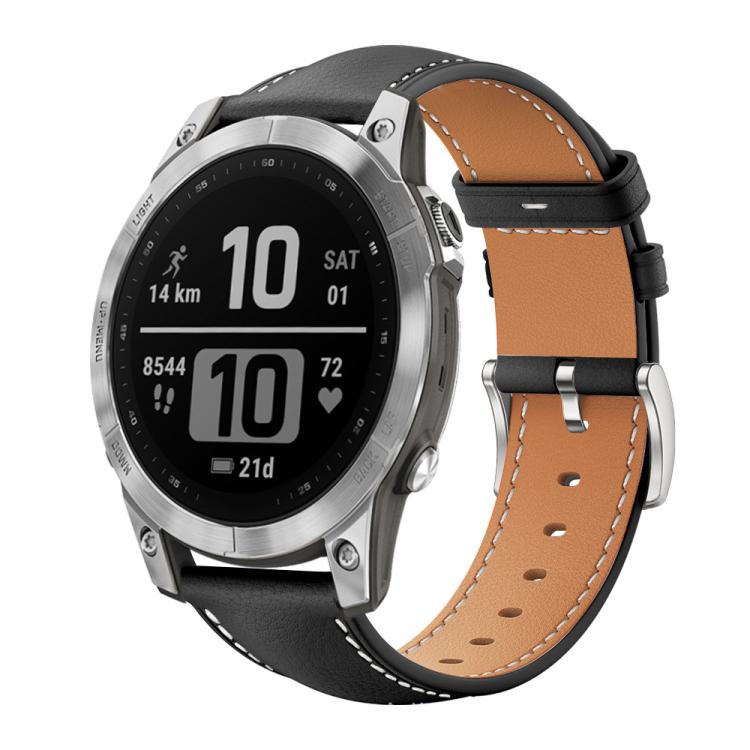 Watch Band – Leather (Black) #9 For Garmin Fenix 8 7 6 5 22mm 20mm Black