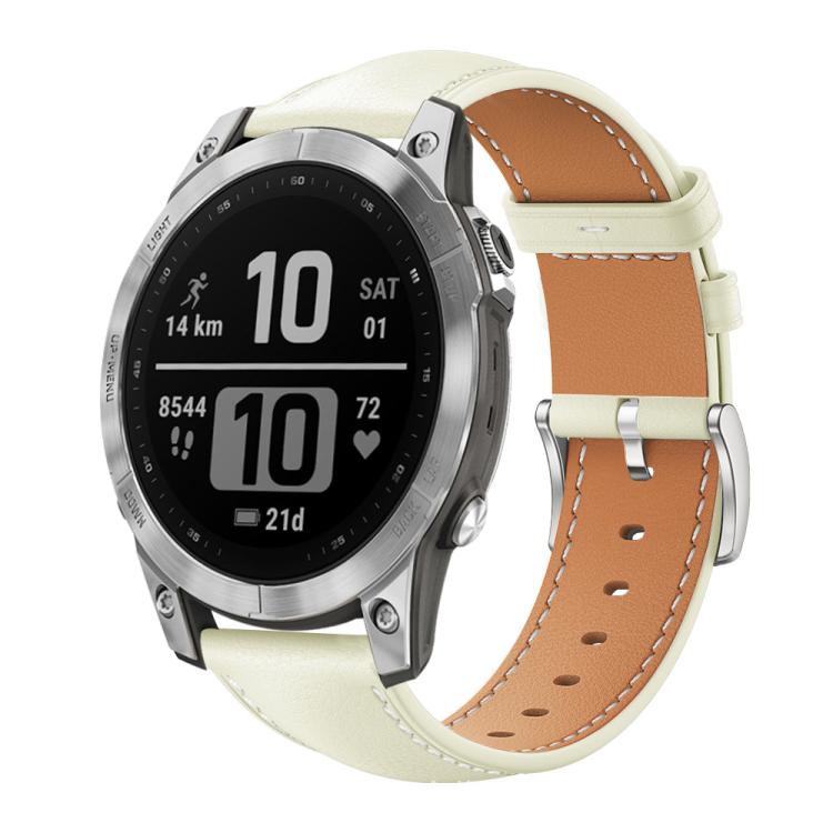 Watch Band – Leather (Black) #9 For Garmin Fenix 8 7 6 5 22mm 20mm Creamy White
