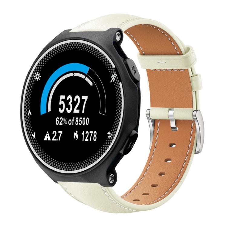Watch Band – Leather (Black) #9 For Garmin Forerunner 220 735 735XT 230 235 20mm Creamy White