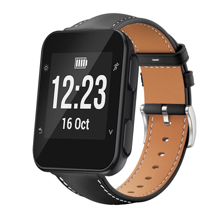 Watch Band – Leather (Black) #9 For Garmin Forerunner 35 30 35j 20mm Black