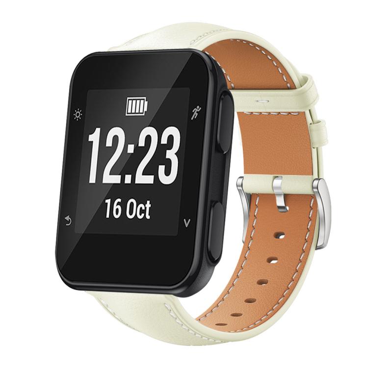Watch Band – Leather (Black) #9 For Garmin Forerunner 35 30 35j 20mm Creamy White