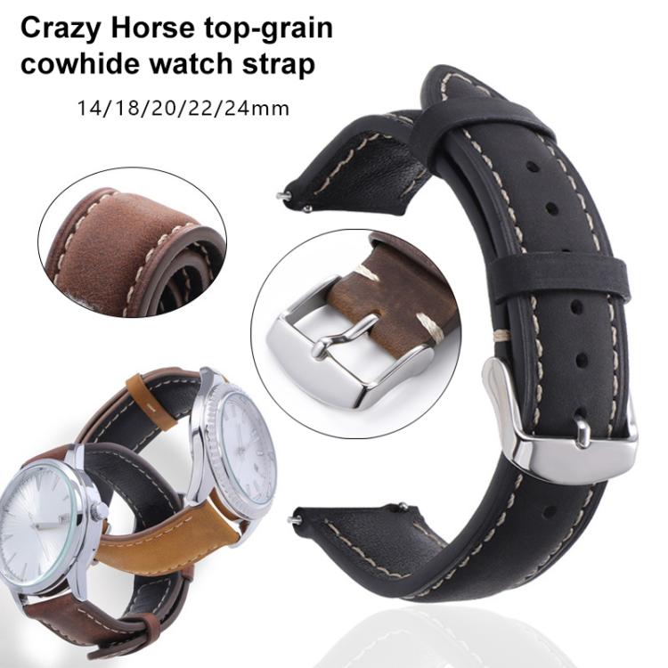 Retro Crazy Horse Texture Leather Watch Band, 24mm for Suunto 9 / 9 Baro / D5 / Core / 7, 14mm, 18mm – Leather