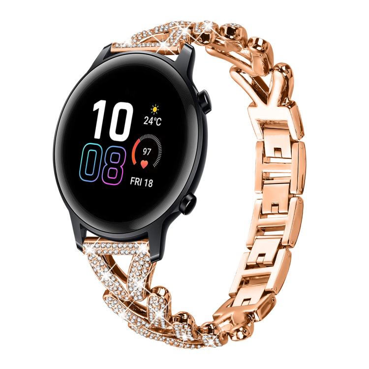 Small Twist Diamond Metal Watch Band, 20mm For Garmin Vivomove Sport /... 20mm For Honor Watch SE Magic Watch2 42mm Rose Gold