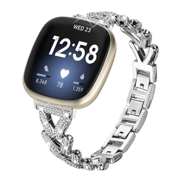 20mm xDfind Small Twist Diamond Metal Watch Band, For Fitbit Versa 4 /... For Fitbit Versa 4 3 Sense Sense 2 Silver