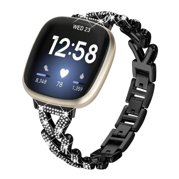 20mm xDfind Small Twist Diamond Metal Watch Band, For Fitbit Versa 4 /... For Fitbit Versa 4 3 Sense Sense 2 Black