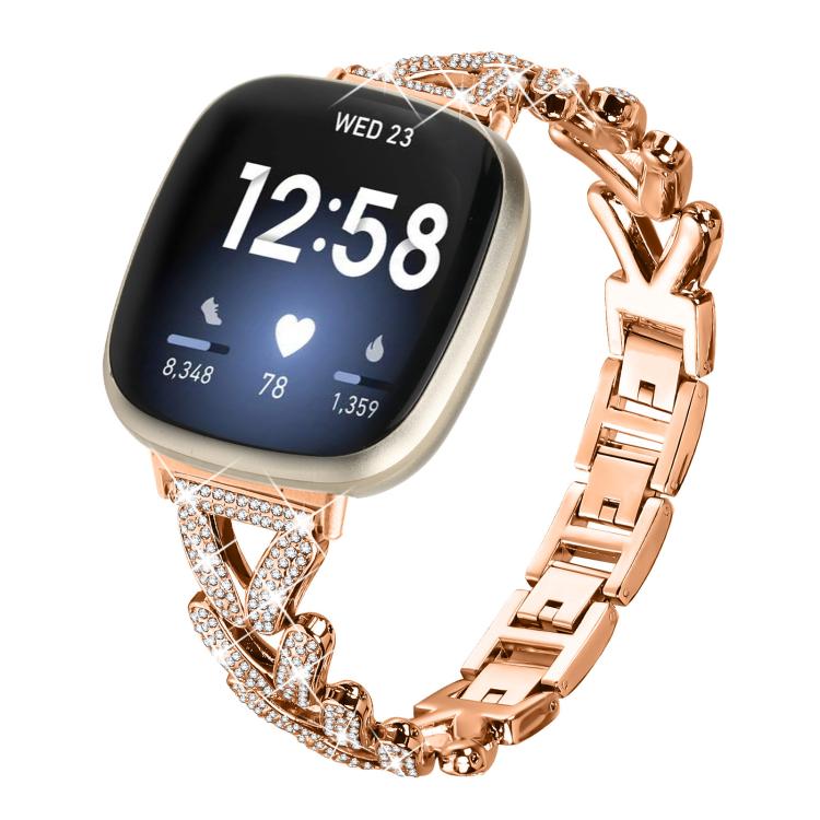 20mm xDfind Small Twist Diamond Metal Watch Band, For Fitbit Versa 4 /... For Fitbit Versa 4 3 Sense Sense 2 Rose Gold