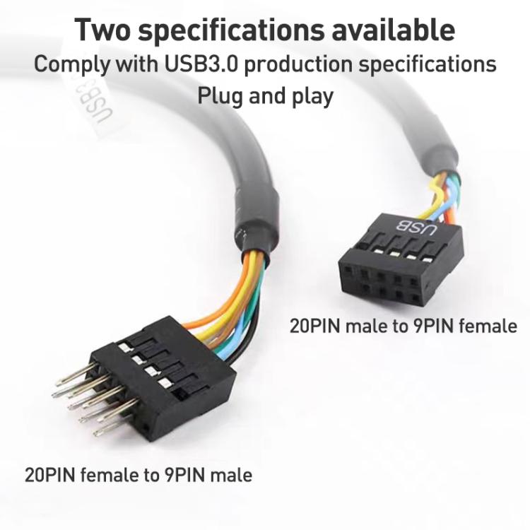 2pcs Computer Motherboard USB3.0 Adapter Cable, 20 Pin Male to 9 Pin Female, 9 Pin Male to 20 Pin Female – Magnetic, Data Transmission