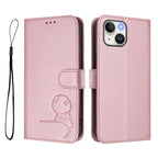 Litter Panda Embossing RFID Leather Phone Case with Lanyard, For iPhone 15, For iPhone 14 Plus, For iPhone 14 / 13, For iPhone 14 Pro
