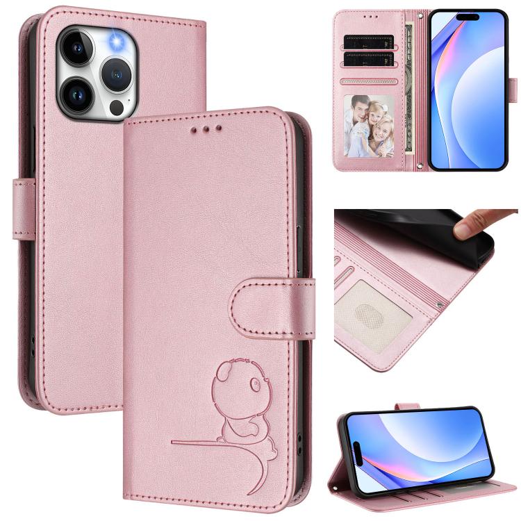 Litter Panda Embossing RFID Leather Phone Case with Lanyard, For iPhone 14 Pro Max, For iPhone SE 2022 / 2020 / 8 / 7, For iPhone 13 Pro Max, For iPhone 13 Pro For iPhone 14 Pro Max Pink