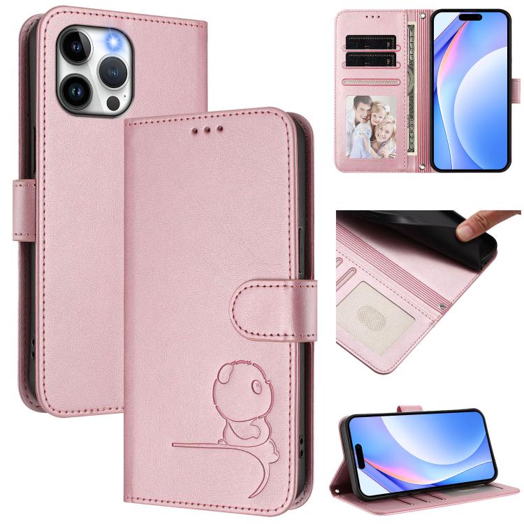 Litter Panda Embossing RFID Leather Phone Case with Lanyard – Lanyard, Card Slot, Kickstand, For iPhone 14 Pro Max, For iPhone SE 2022 / 2020 / 8 / 7, For iPhone 13 Pro Max, For iPhone 13 Pro For iPhone 13 Pro Max Pink