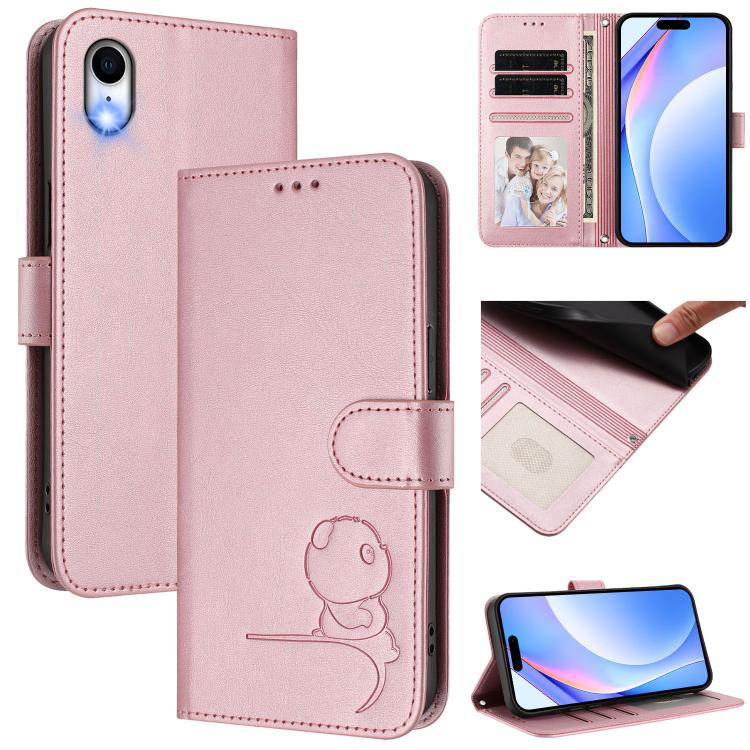 Litter Panda Embossing RFID Leather Phone Case with Lanyard, For iPhone XR, For iPhone XS Max, For iPhone 8 Plus / 7 Plus For iPhone XR Pink