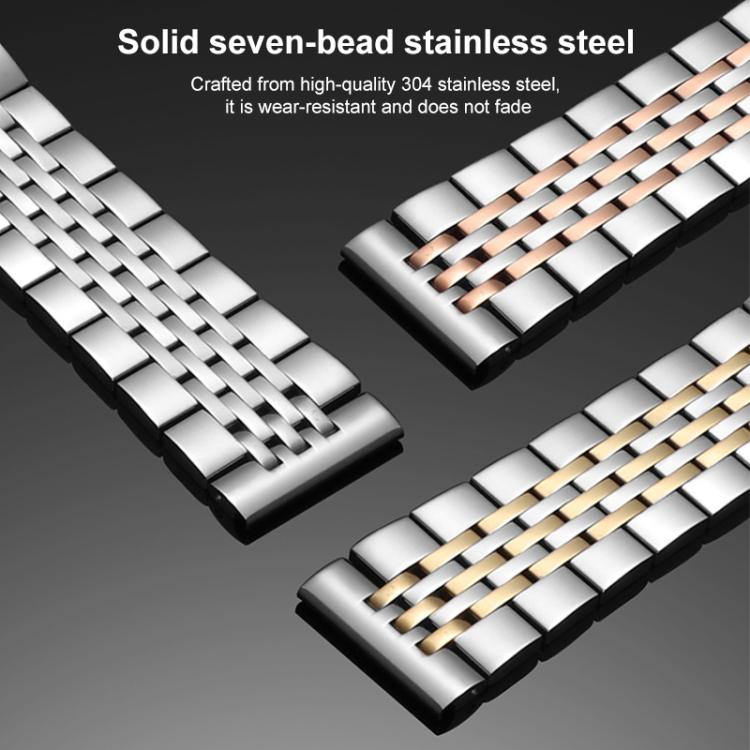 Seven-bead Solid Stainless Steel Watch Band, 14mm, 18mm, 20mm, 22mm – Durable Build, Easy to Use