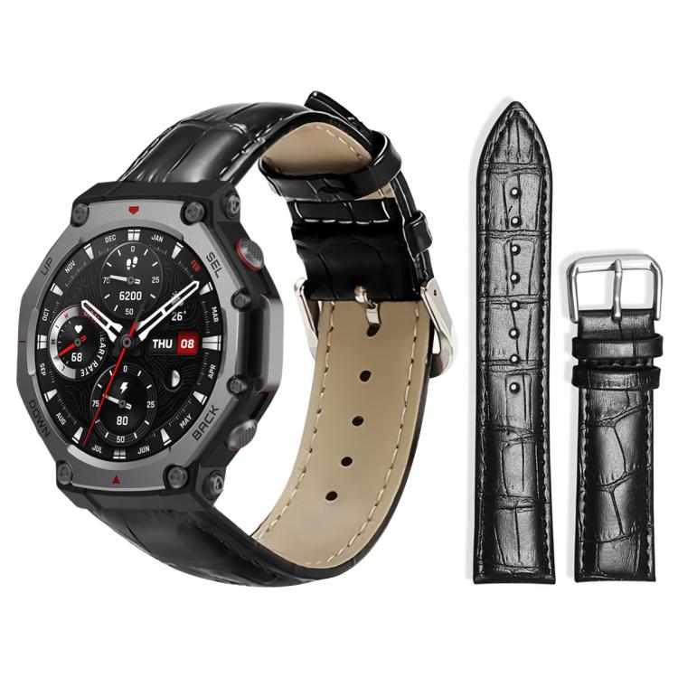 xDfind Bamboo Texture Pin Buckle Leather Watch Band, For Amazfit T-Rex3 22mm For Amazfit T-Rex3 22mm Black
