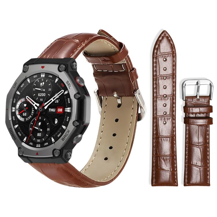 xDfind Bamboo Texture Pin Buckle Leather Watch Band, For Amazfit T-Rex3 22mm For Amazfit T-Rex3 22mm Dark Brown