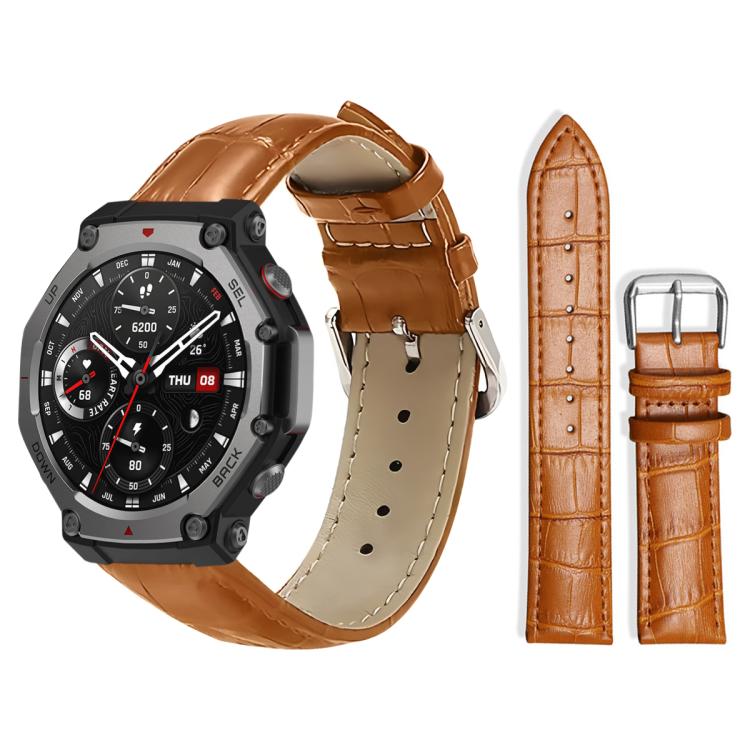 xDfind Bamboo Texture Pin Buckle Leather Watch Band, For Amazfit T-Rex3 22mm For Amazfit T-Rex3 22mm Light Brown