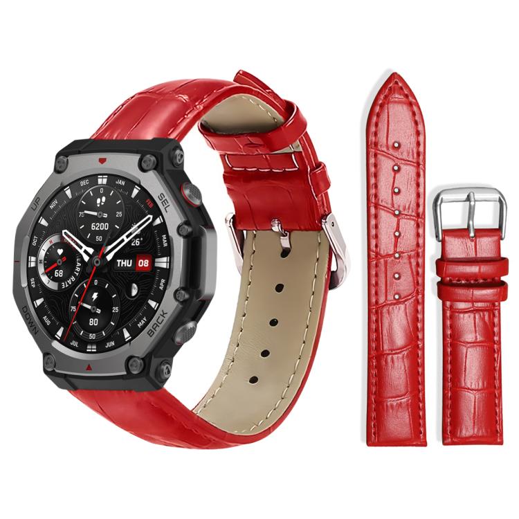 xDfind Bamboo Texture Pin Buckle Leather Watch Band, For Amazfit T-Rex3 22mm For Amazfit T-Rex3 22mm Red