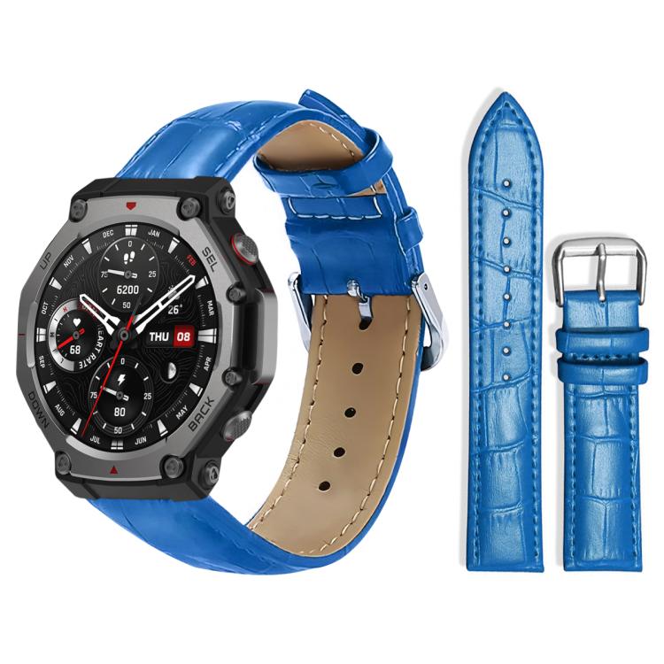 xDfind Bamboo Texture Pin Buckle Leather Watch Band, For Amazfit T-Rex3 22mm For Amazfit T-Rex3 22mm Blue