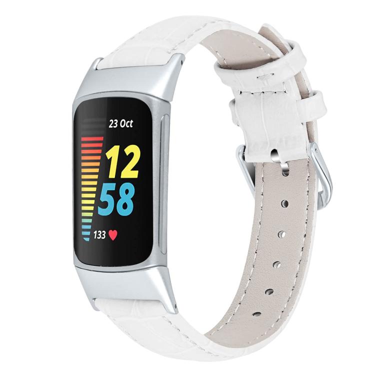 Watch Band – Leather (18mm) For Fitbit Charge 6 5 18mm White