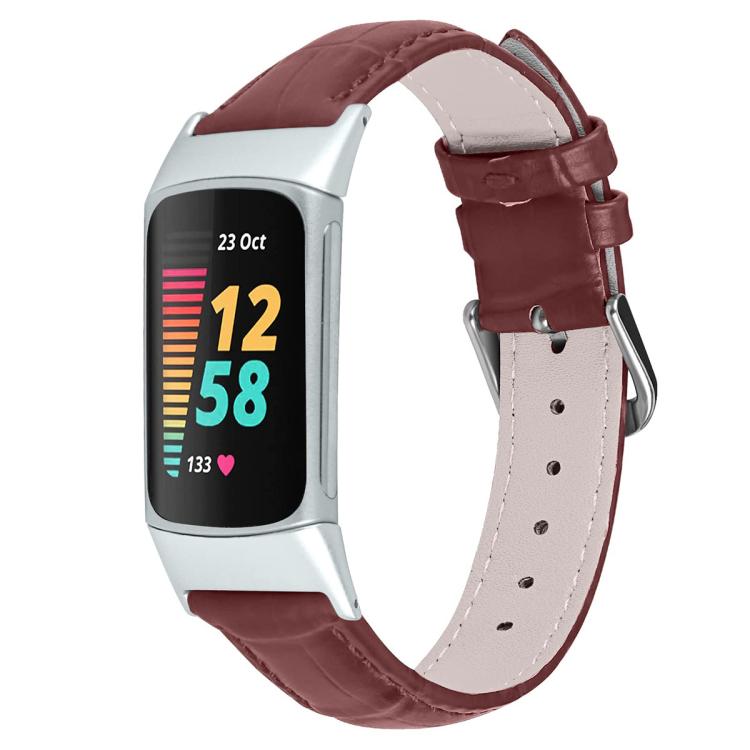 Watch Band – Leather (18mm) For Fitbit Charge 6 5 18mm Dark Brown