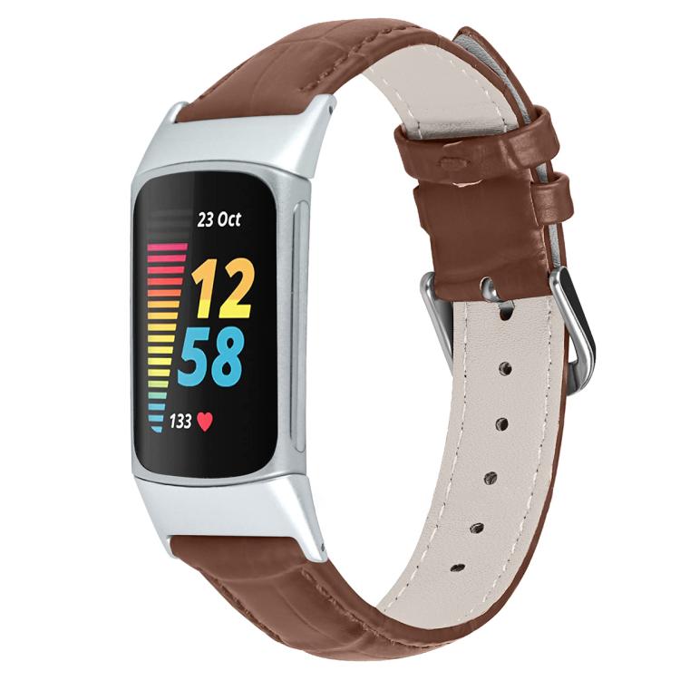 Watch Band – Leather (18mm) For Fitbit Charge 6 5 18mm Light Brown