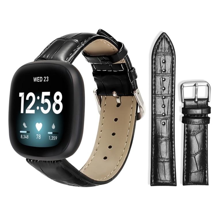 Watch Band – Leather (18mm) For Fitbit Versa 4 3 Sense2 1 20mm Black