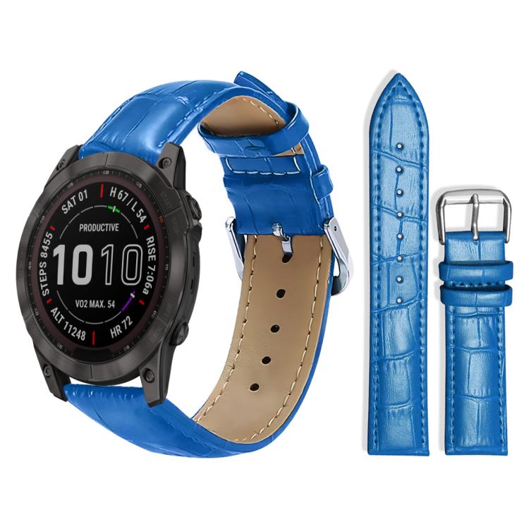 xDfind Bamboo Texture Pin Buckle Leather Watch Band, For Garmin Fenix 8/7X/6X/5X 26mm 22mm, For Garmin Fenix 8/7/6/5 22mm 20mm, For Garmin Fenix 8/7S/6S/5S 20mm 18mm, For Garmin Forerunner 45/45S/Swim2 18mm For Garmin Fenix 8 7X 6X 5X 26mm 22mm Blue