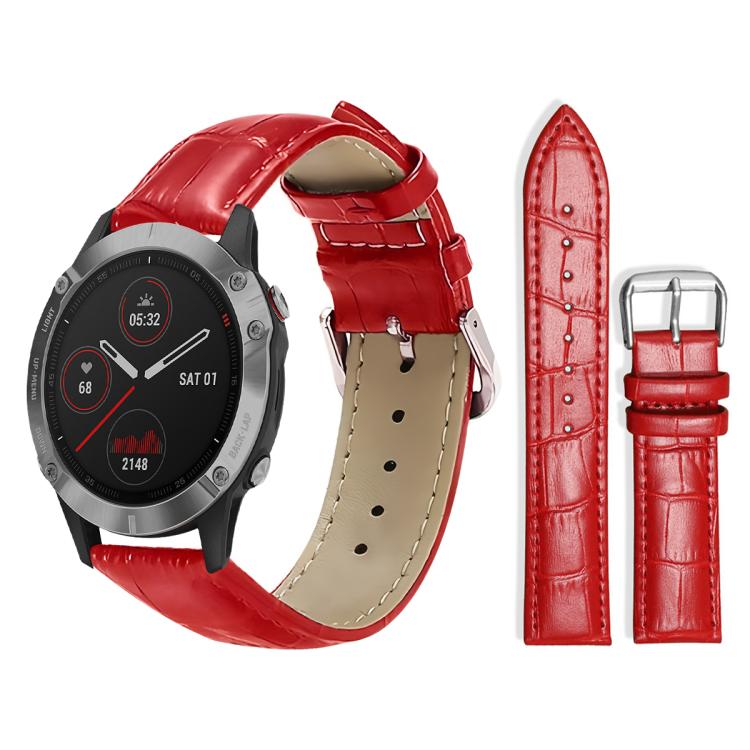 xDfind Bamboo Texture Pin Buckle Leather Watch Band, For Garmin Fenix 8/7X/6X/5X 26mm 22mm, For Garmin Fenix 8/7/6/5 22mm 20mm, For Garmin Fenix 8/7S/6S/5S 20mm 18mm, For Garmin Forerunner 45/45S/Swim2 18mm For Garmin Fenix 8 7 6 5 22mm 20mm Red