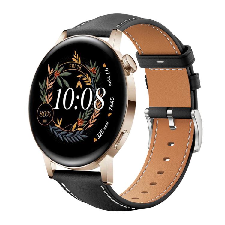 Watch Band – Leather (Black) #4 20mm For Huawei Watch GT 4 GT 3 GT 2 Black