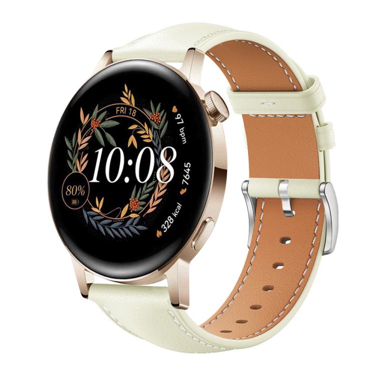 Watch Band – Leather (Black) #4 20mm For Huawei Watch GT 4 GT 3 GT 2 Creamy White