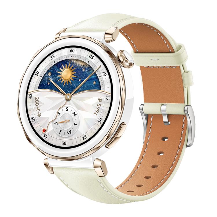 Watch Band – Leather (Black) #4 22mm For Huawei Watch GT5 GT5 Pro 4 4 Pro Creamy White