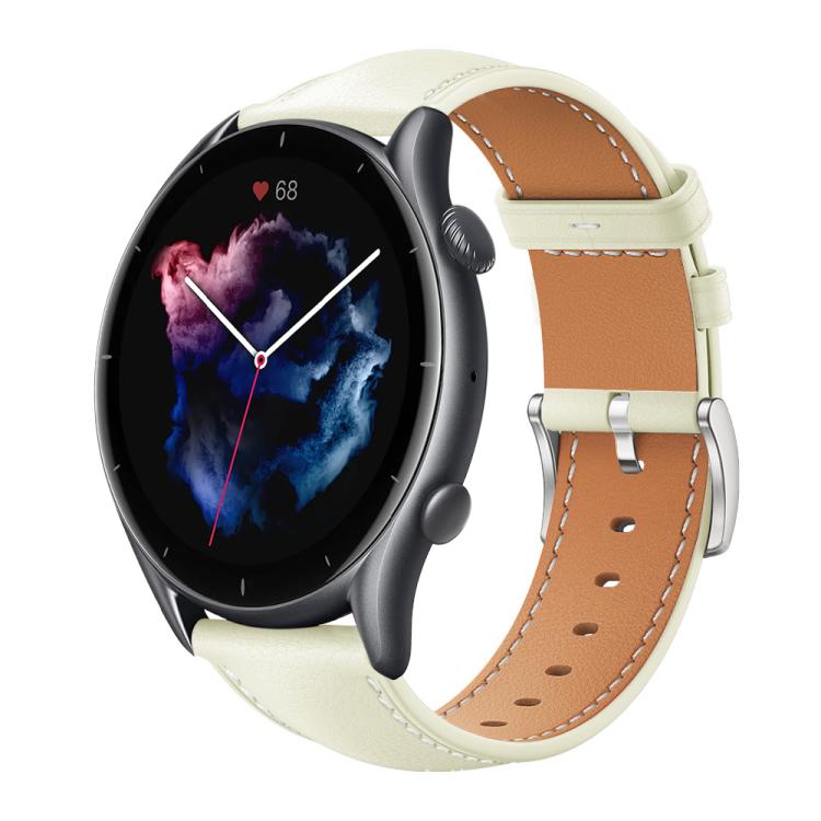 xDfind Flat Head Black Shark Fine Grain Leather Watch Band, 22mm For Amazfit GTR 4/3/3 Pro/Bip6/Bip5, 20mm For Amazfit GTS4 mini/GTS3/2/2E 22mm For Amazfit GTR 4 3 3 Pro Bip6 Bip5 Creamy White
